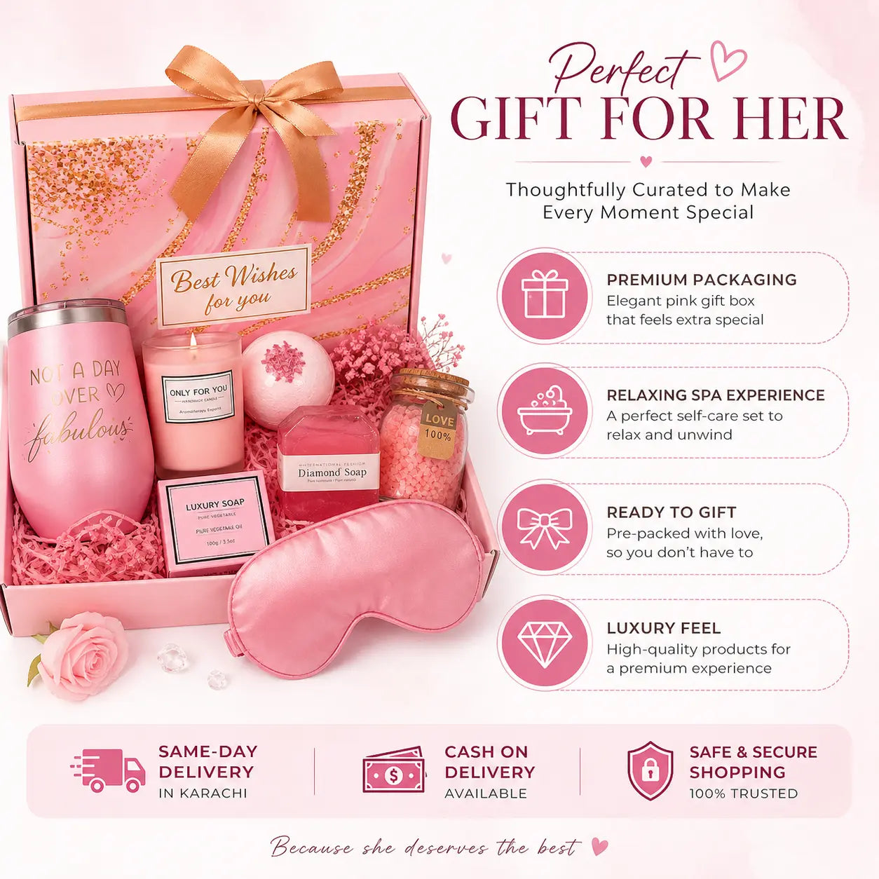 Pretty in Pink Spa Gift Set for Women | Luxury Birthday Gift Box Pakistan ASH LUXE